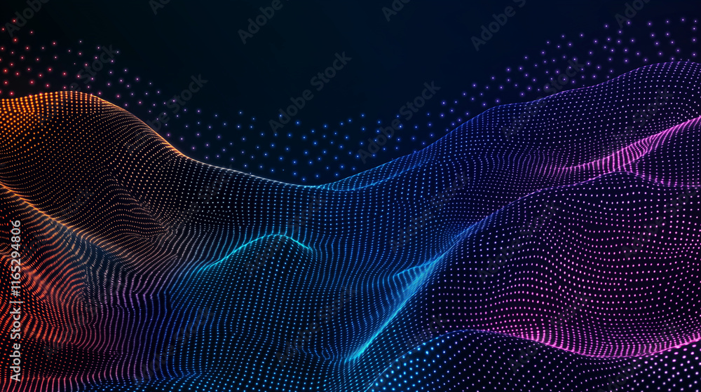 Abstract Digital Wave: A mesmerizing digital wave, rendered with flowing lines of vibrant blue, orange, and purple, evokes a sense of motion and energy. Abstract Digital Wave: A mesmerizing digital wave, rendered with flowing lines of vibrant blue, orange, and purple, evokes a sense of motion and energy.