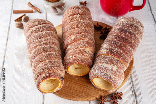 Photography Traditional Christmas glazed dessert chimney cake
