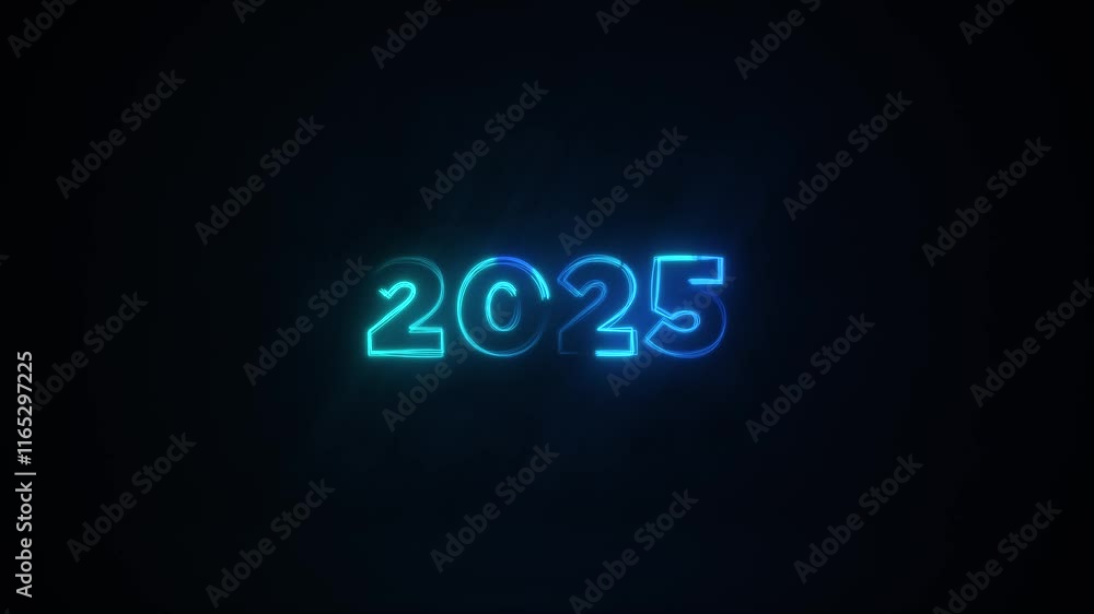 During the New Year's Eve countdown celebration, a 4K loop seamless of fireworks for the year 2025 is displayed in the sky at night.