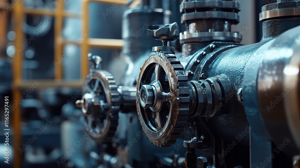 Close-Up View of Industrial Metallic Pipes and Valves in Machinery Close-Up View of Industrial Metallic Pipes and Valves in Machinery