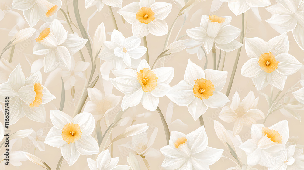 Fototapeta premium Seamless white floral pattern with leaves background