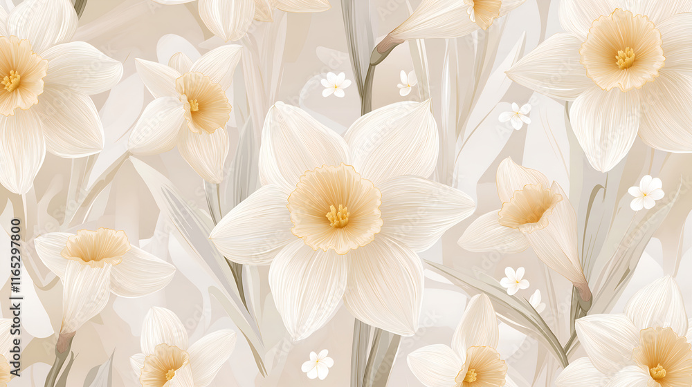 Obraz premium Seamless white floral pattern with leaves background