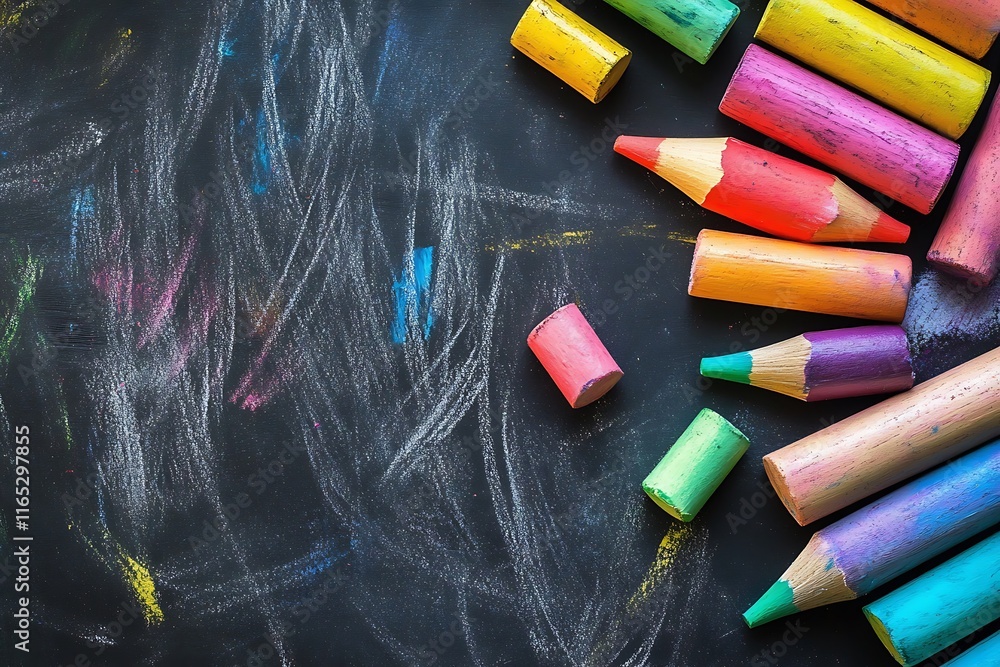Colorful crayons on a blackboard. Back to school. Colorful crayons on a blackboard. Back to school.