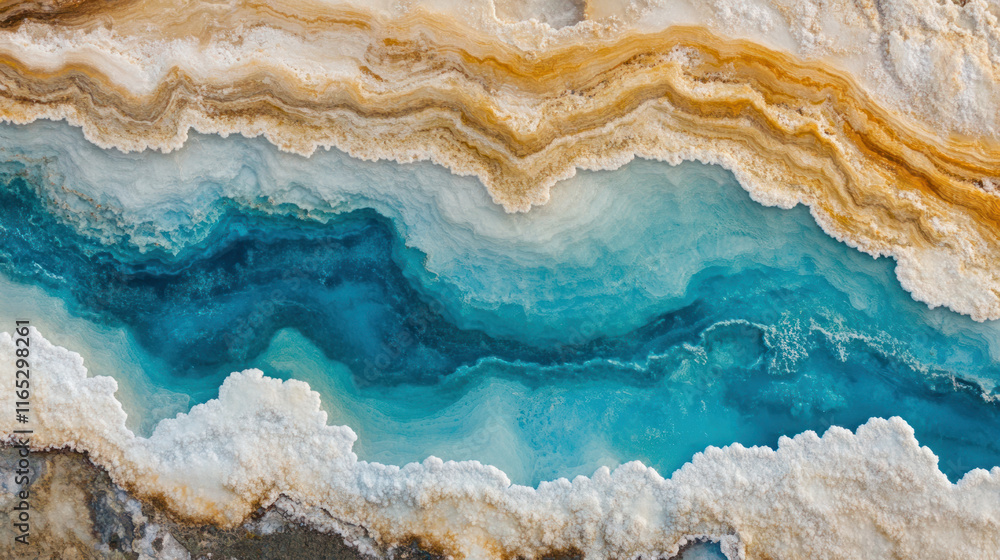 The unique Dead Sea coastline with dense salt layers and abstract patterns, juxtaposed against the crystal-clear turquoise water The unique Dead Sea coastline with dense salt layers and abstract patterns, juxtaposed against the crystal-clear turquoise water