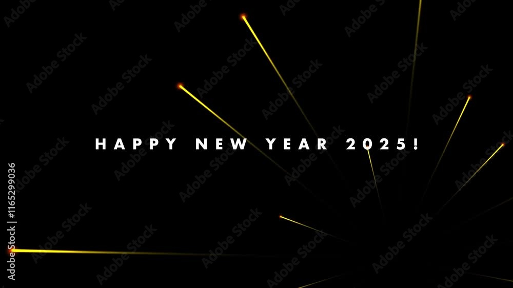 During the New Year's Eve countdown celebration, a 4K loop seamless of fireworks for the year 2025 is displayed in the sky at night.