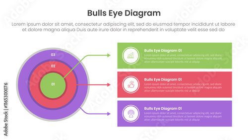 bulls eye diagram infographic template banner with marketing box description arrow line description with 3 point for slide presentation