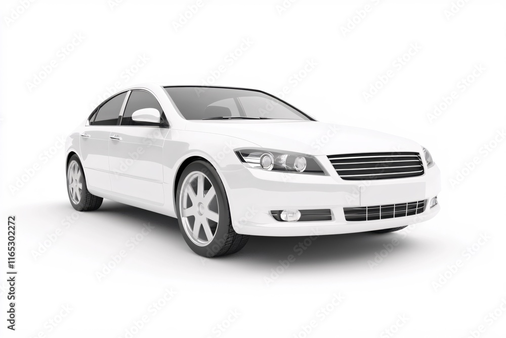Fototapeta premium Sleek White Sedan with Modern Design and Sporty Features on White Background