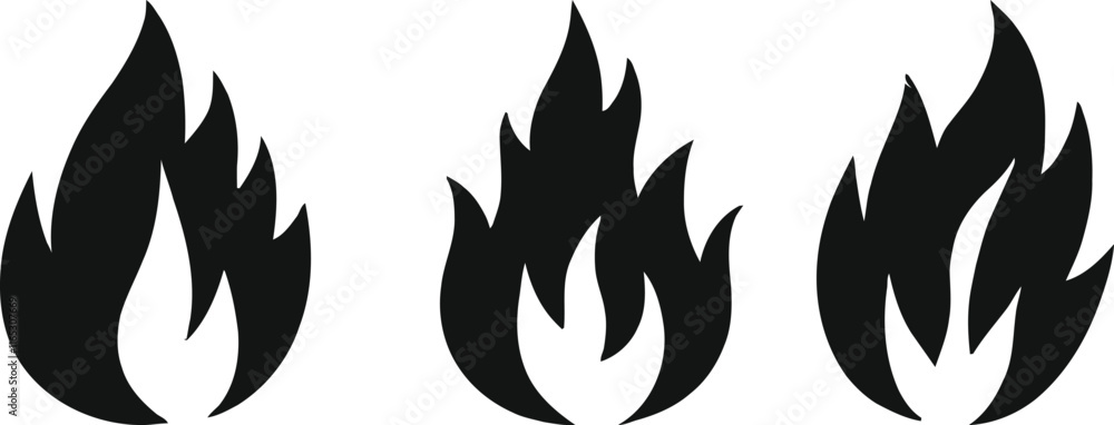 Fire flame icon button set