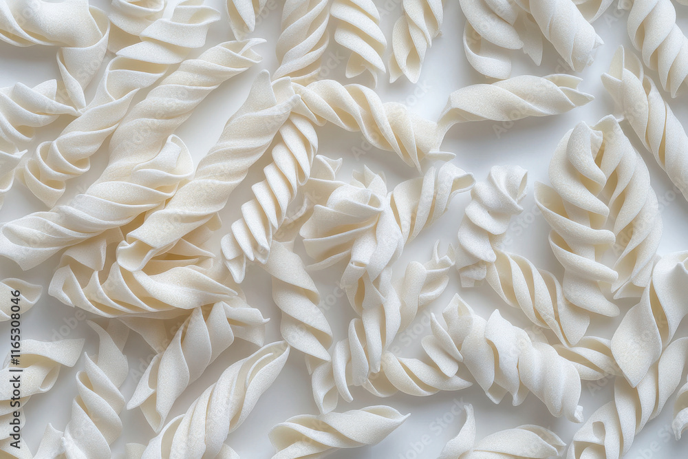 Twisted fusilli pasta pattern on a white background Twisted fusilli pasta pattern on a white background