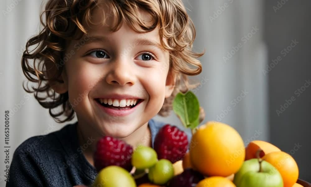 Boy with a bowl of fruit. Boy with a bowl of fruit.