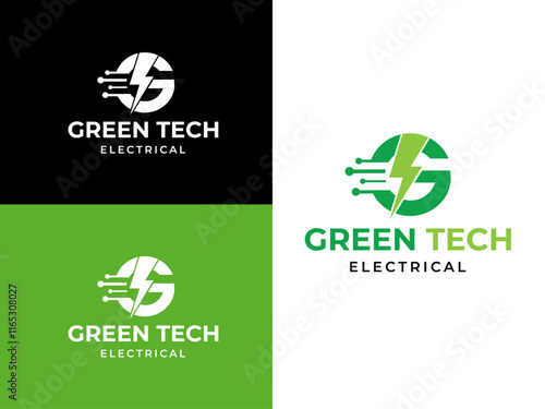 Green tech logo design template, Creative eco-friendly technology concept logo design idea