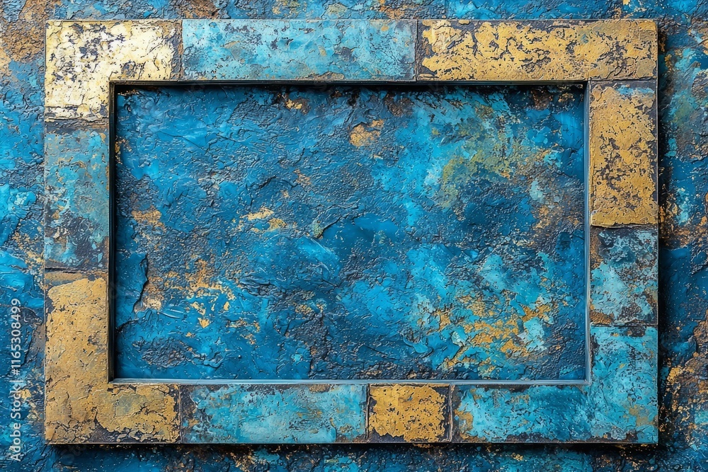 Naklejka premium Abstract Blue Gold Textured Frame Artwork