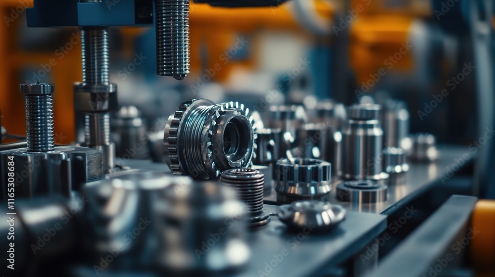 Fototapeta premium Intricate Metal Parts in Industrial Background of Manufacturing Process
