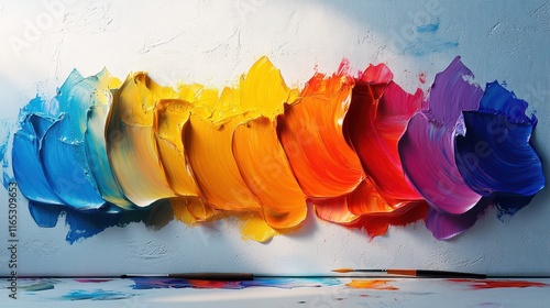 A minimalist painting scene featuring a single vibrant brushstroke