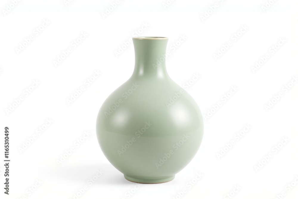 there is a green vase with a brown rim on a white surface there is a green vase with a brown rim on a white surface