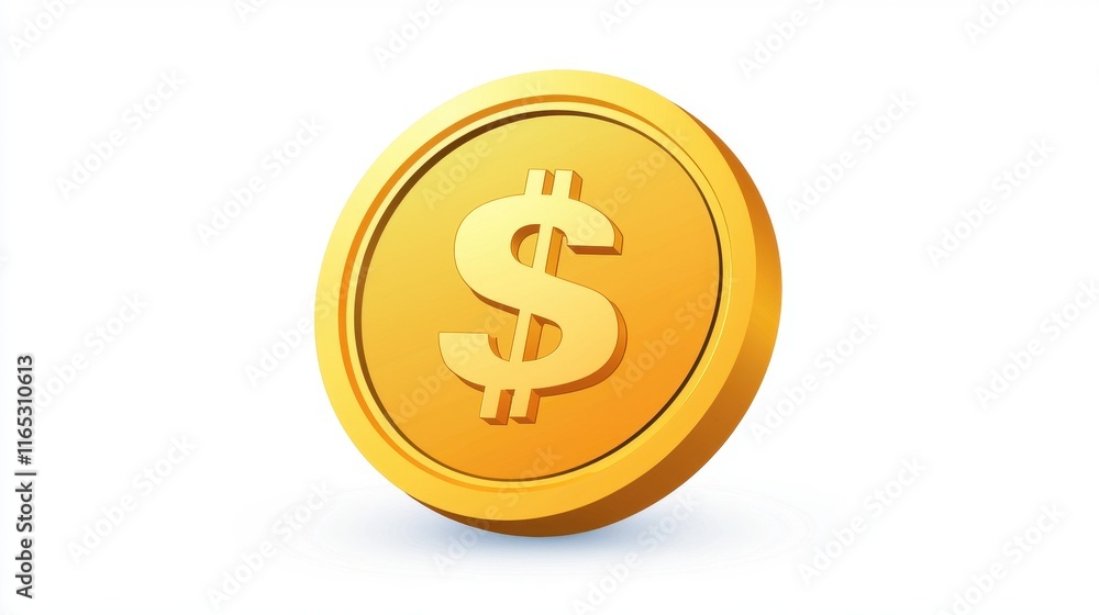 Golden Dollar Coin Symbol Representing Wealth, Currency, Finance, Economy, and Prosperity on a Clean White Background for Use in Financial Illustrations and Marketing Materials Golden Dollar Coin Symbol Representing Wealth, Currency, Finance, Economy, and Prosperity on a Clean White Background for Use in Financial Illustrations and Marketing Materials