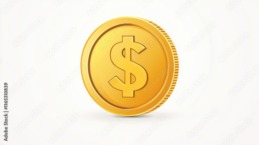 Realistic Gold Coin with Dollar Sign Designed for Concepts on Wealth, Finance, Investment, Currency, and Economic Growth, Ideal for Business and Financial Themes Realistic Gold Coin with Dollar Sign Designed for Concepts on Wealth, Finance, Investment, Currency, and Economic Growth, Ideal for Business and Financial Themes