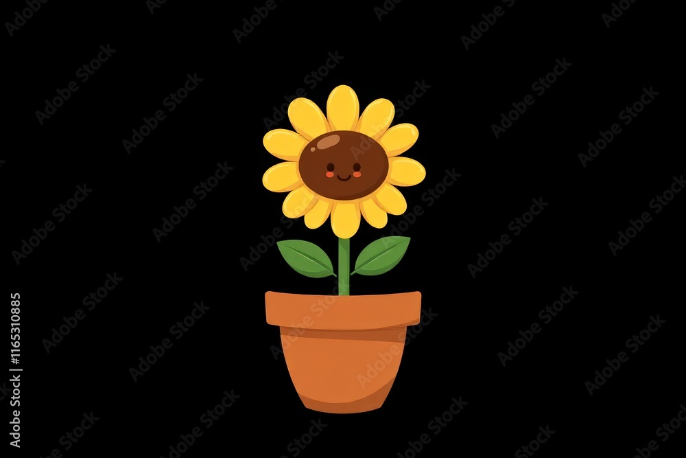 a cartoon sunflower in a pot with a smiley face a cartoon sunflower in a pot with a smiley face