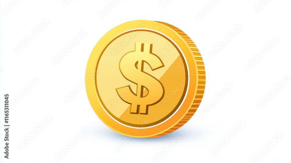 Golden Coin Featuring Dollar Symbol on a Clean Background, Representing Wealth, Finance, Investment, and Currency Concepts in a Modern Design Aesthetic Golden Coin Featuring Dollar Symbol on a Clean Background, Representing Wealth, Finance, Investment, and Currency Concepts in a Modern Design Aesthetic