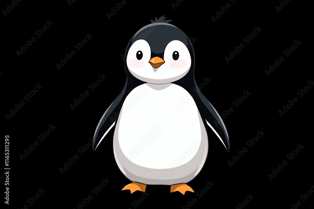 Naklejka premium penguin with black and white feathers standing in front of a black background