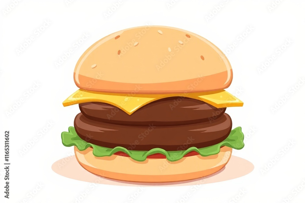 illustration of a hamburger with cheese and lettuce on a white background illustration of a hamburger with cheese and lettuce on a white background