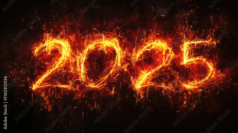 Fototapeta premium 2025 New Year Sparkler Fireworks Celebration New Year celebration, festive countdown, fireworks and sparklers., happy new year 2025 concept.AI. 