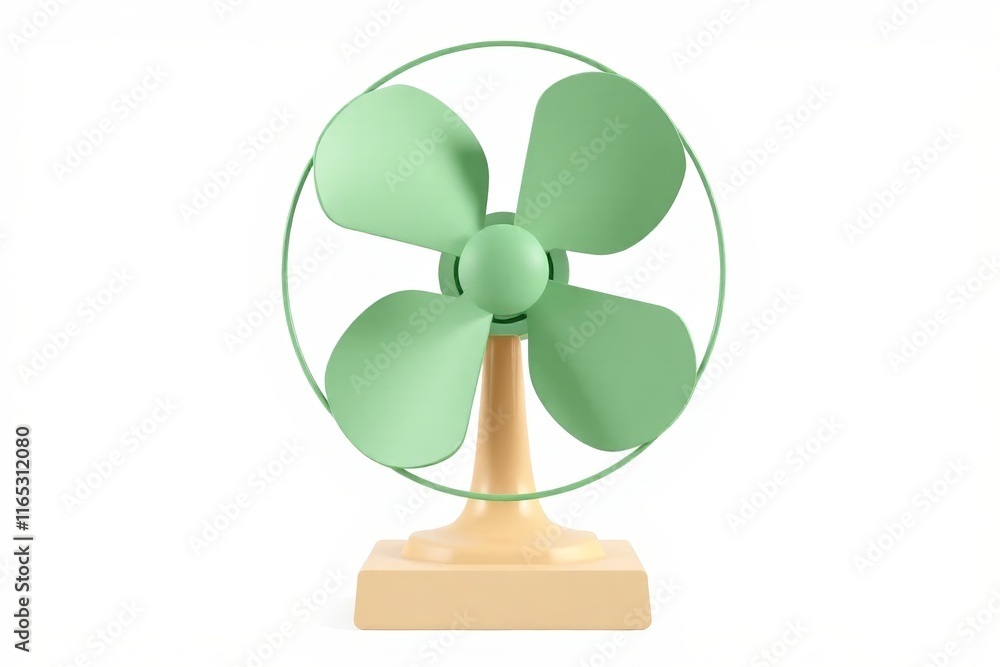 there is a green fan on a wooden stand on a white background there is a green fan on a wooden stand on a white background