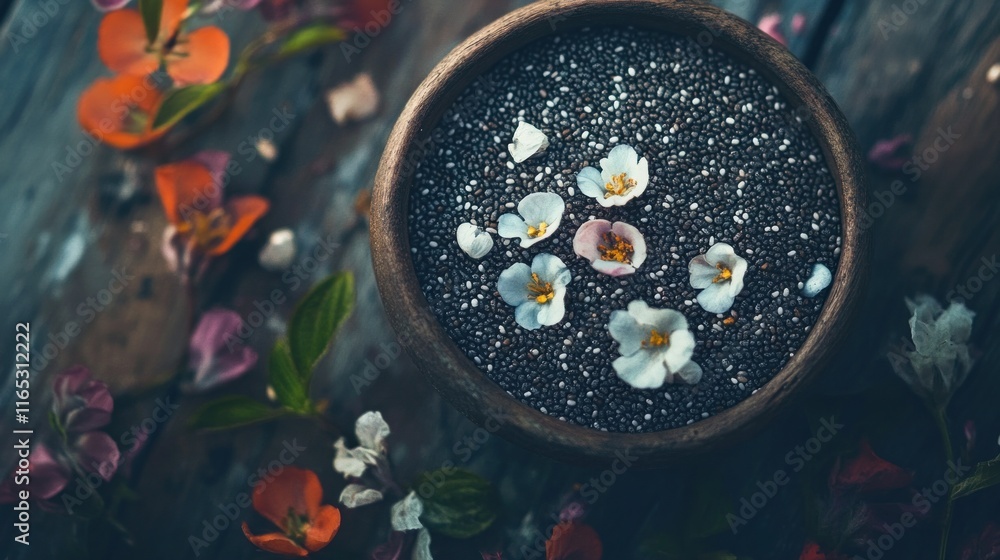 Chia seeds scattered on a clean surface, highlighting their health benefits. Chia seeds scattered on a clean surface, highlighting their health benefits.