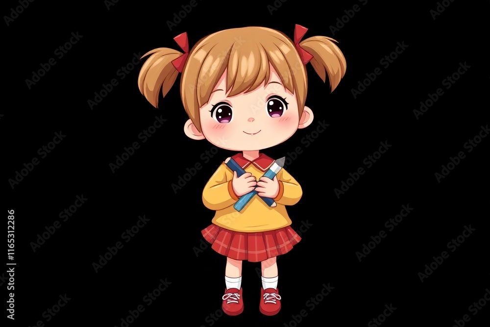 cartoon girl with a school uniform holding a knife and fork cartoon girl with a school uniform holding a knife and fork