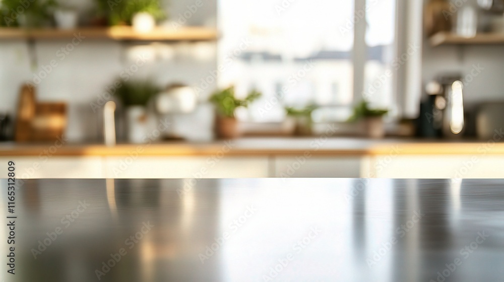 Empty Stainless Steel Table with Soft Texture and Subtle Focus Empty Stainless Steel Table with Soft Texture and Subtle Focus