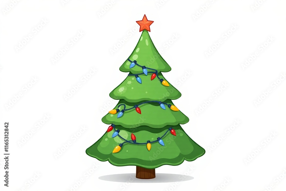 a cartoon christmas tree with lights and a star on top a cartoon christmas tree with lights and a star on top