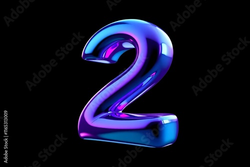 a close up of a shiny blue and purple number 2