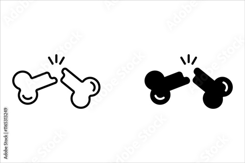 Human Bones icon set. Broken bones, outline and black icon vector on white background