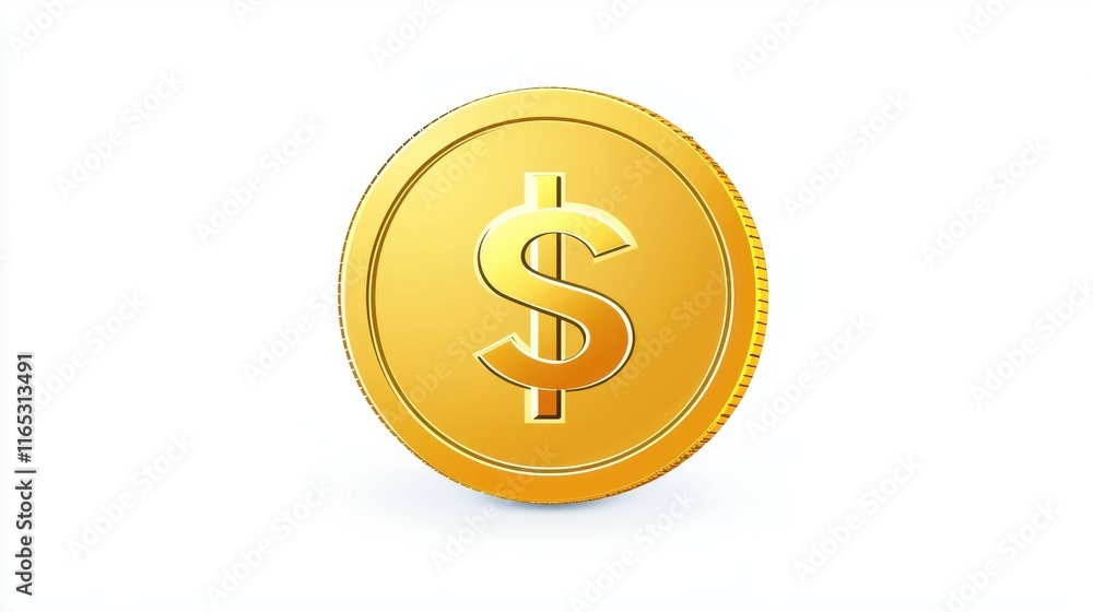 Glimmering Gold Circular Coin with Dollar Sign Symbolizing Wealth, Investment Opportunities, Financial Success, and Currency in a Modern Digital Economy Glimmering Gold Circular Coin with Dollar Sign Symbolizing Wealth, Investment Opportunities, Financial Success, and Currency in a Modern Digital Economy