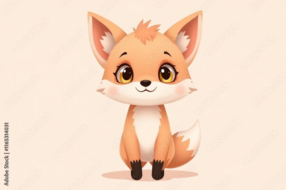 Obraz premium cartoon fox sitting on the ground with a white background