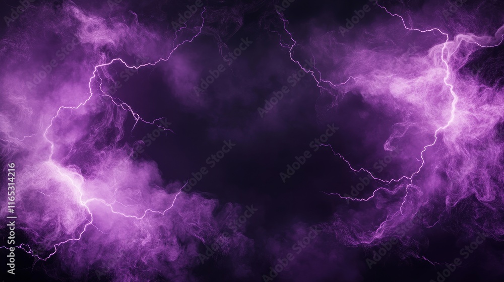 A dramatic frame of purple smoke and lightning strikes on a dark background.
A dramatic frame of purple smoke and lightning strikes on a dark background.