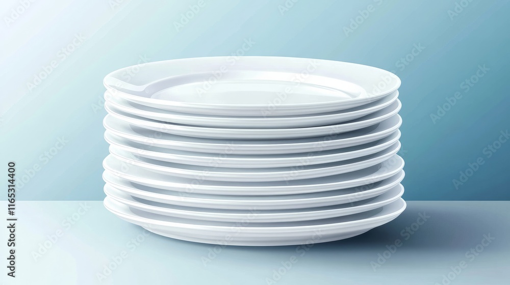 Obraz premium Clean and shiny white plates neatly stacked on a table.