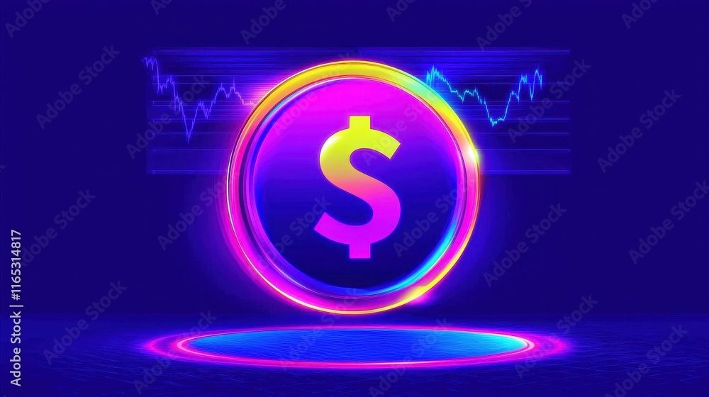 Neon Dollar Symbol with Colorful Glow and Abstract Financial Background Ideal for Concepts Related to Money, Investment, and Digital Currency in Modern Economy Neon Dollar Symbol with Colorful Glow and Abstract Financial Background Ideal for Concepts Related to Money, Investment, and Digital Currency in Modern Economy