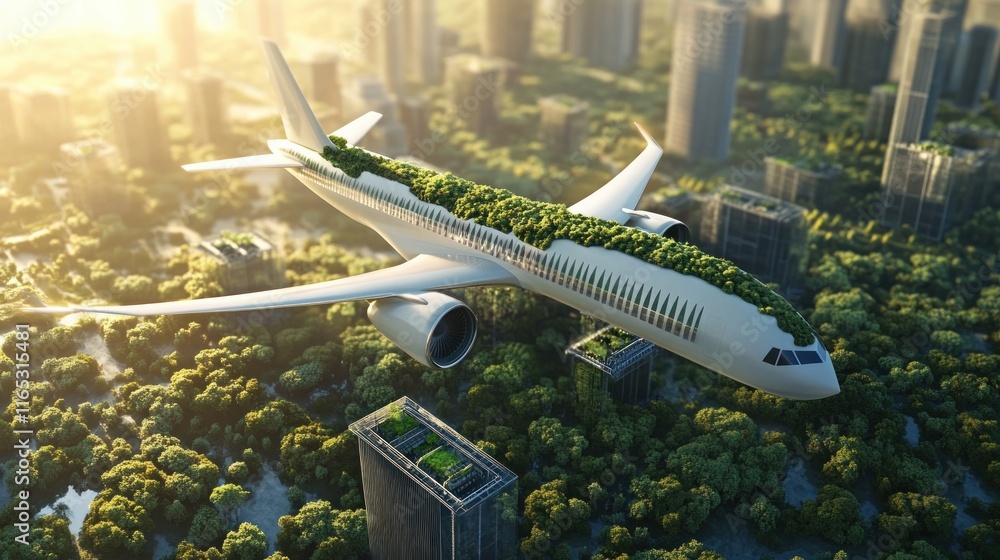 Fototapeta premium A conceptual image promoting net-zero emissions in aviation using sustainable fuel.