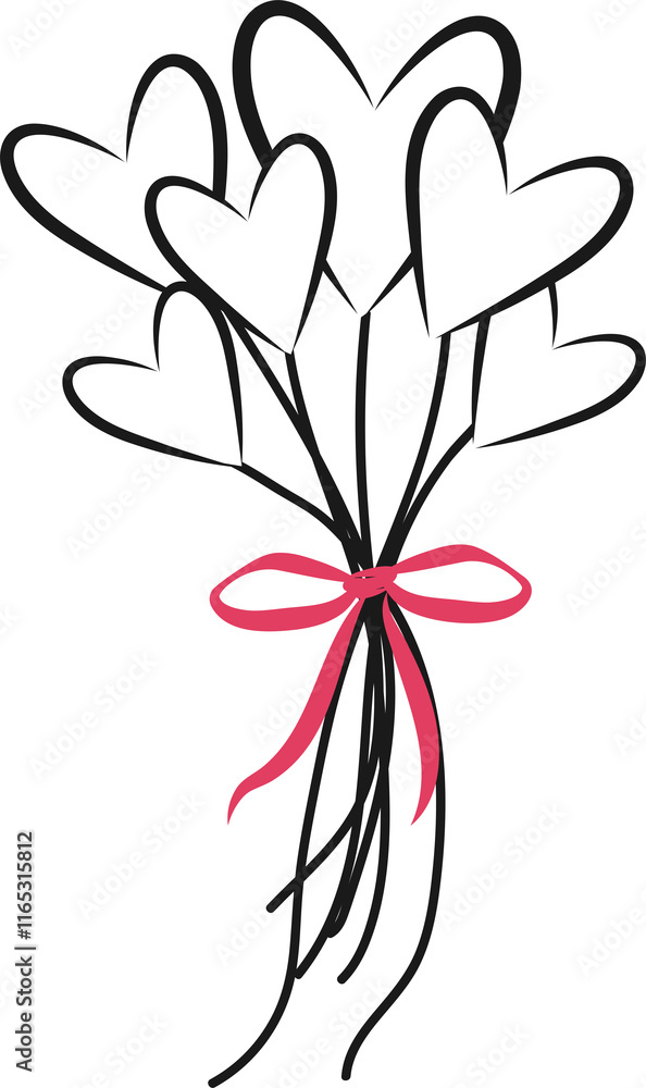 Obraz premium Hand-Drawn Heart-Shaped bouquet with Ribbon