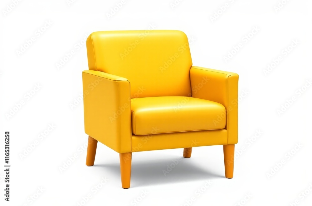 Fototapeta premium yellow chair with wooden legs and arm rest on white background
