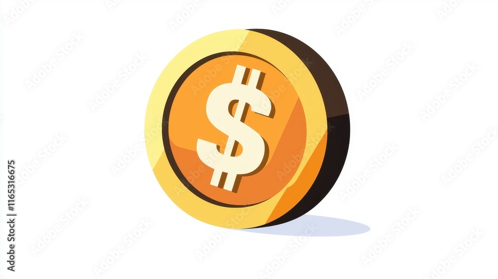 Golden Coin with Dollar Sign Symbolizing Currency, Wealth, Finance, and Economic Prosperity Illustrated in a Modern Flat Design for Financial Concepts Golden Coin with Dollar Sign Symbolizing Currency, Wealth, Finance, and Economic Prosperity Illustrated in a Modern Flat Design for Financial Concepts
