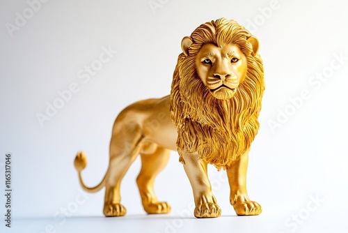 small golden lion figurine with detailed features standing proudly on white background photo