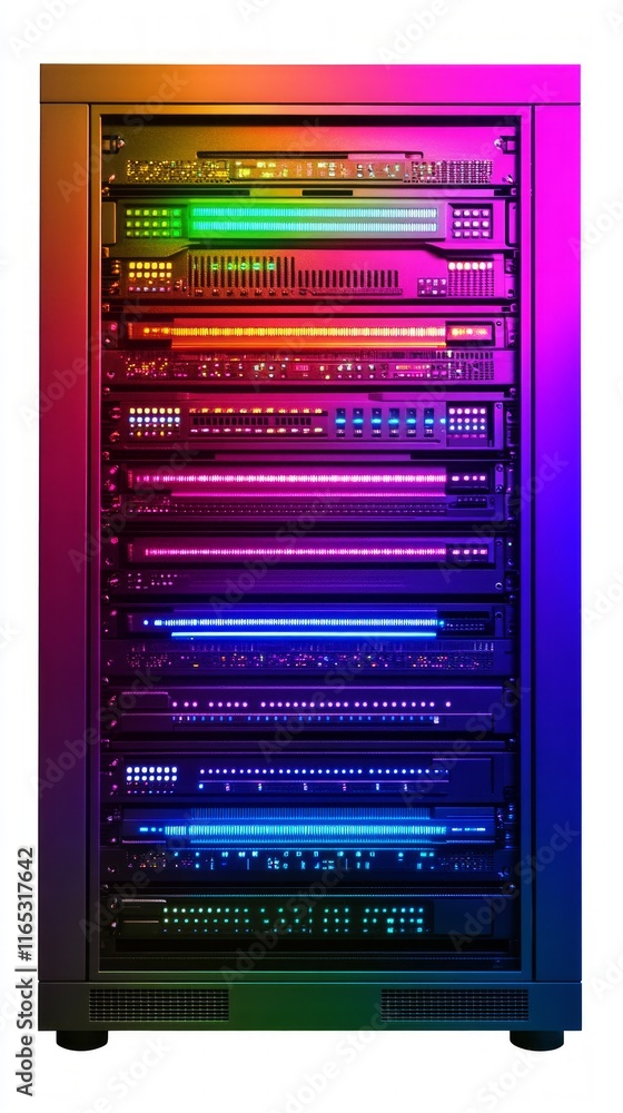 A Stunning Server Rack with Vibrant Colorful Lights. The Modern Tech Infrastructure in Action. A Colorful Array of Components in a Server Rack. A Colorful and Powerful Server Rack Design. A Stunning Server Rack with Vibrant Colorful Lights. The Modern Tech Infrastructure in Action. A Colorful Array of Components in a Server Rack. A Colorful and Powerful Server Rack Design.