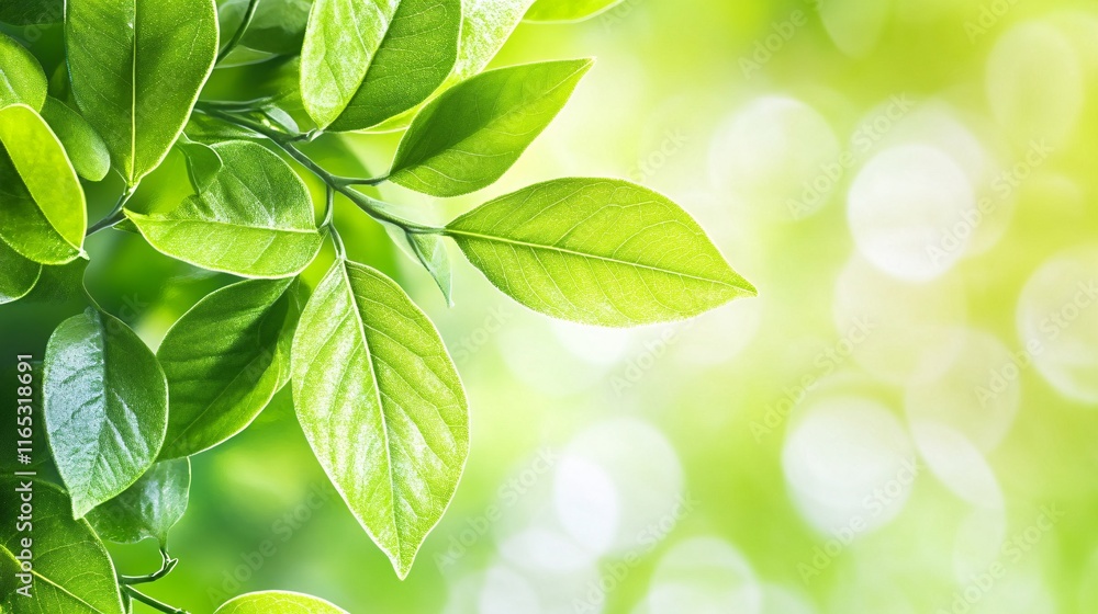 Bright green leaves growing on branch in spring Bright green leaves growing on branch in spring