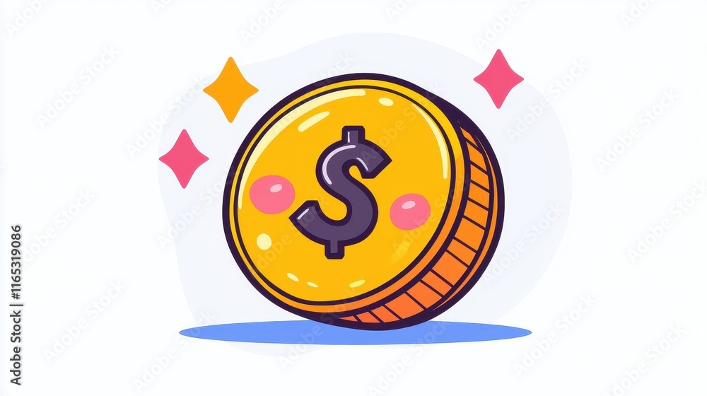 Colorful and Vibrant Illustration of a Gold Coin with a Dollar Sign Surrounded by Sparkles, Symbolizing Wealth and Prosperity in Modern Financial Context Colorful and Vibrant Illustration of a Gold Coin with a Dollar Sign Surrounded by Sparkles, Symbolizing Wealth and Prosperity in Modern Financial Context