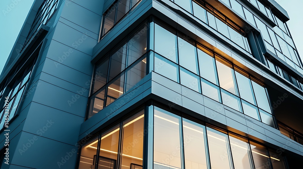 Fototapeta premium Modern Glass Clad Office Building with a Stylish Architectural Design