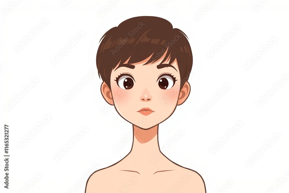 illustration of a woman with a short haircut and a white shirt illustration of a woman with a short haircut and a white shirt