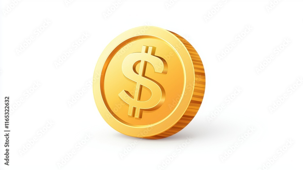 Golden Coin with Dollar Sign on Isolated Background Symbolizing Wealth, Currency, Finance, Investment, and Prosperity in a Modern Economic Environment Golden Coin with Dollar Sign on Isolated Background Symbolizing Wealth, Currency, Finance, Investment, and Prosperity in a Modern Economic Environment