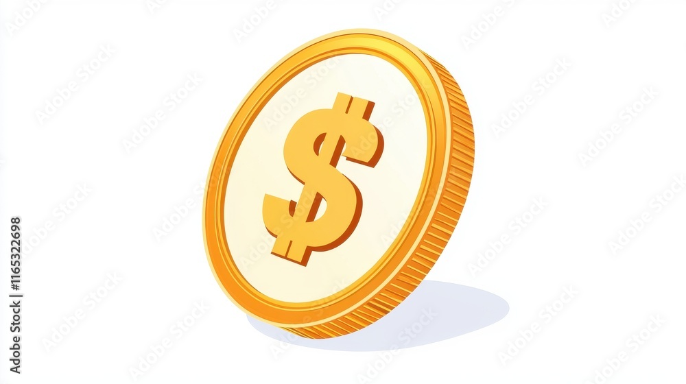 Fototapeta premium Golden Coin with Dollar Sign Symbolizing Wealth and Prosperity, Isolated on a White Background, Representing Financial Success and Investment Opportunities in a Modern Economy